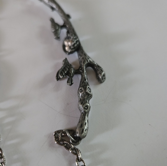 Vintage Pewter Crystal Intricate Long Necklace - Picture 2 of 9